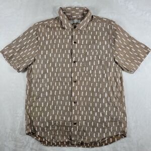 Outerknown Short Sleeve Button Up Shirt Men's XL Brown Geometric Print Casual